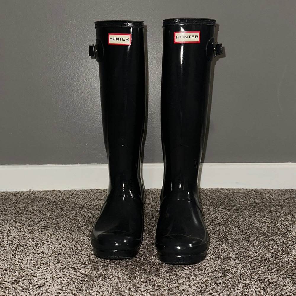 Dark Grey Glossy Tall Hunter Boots
